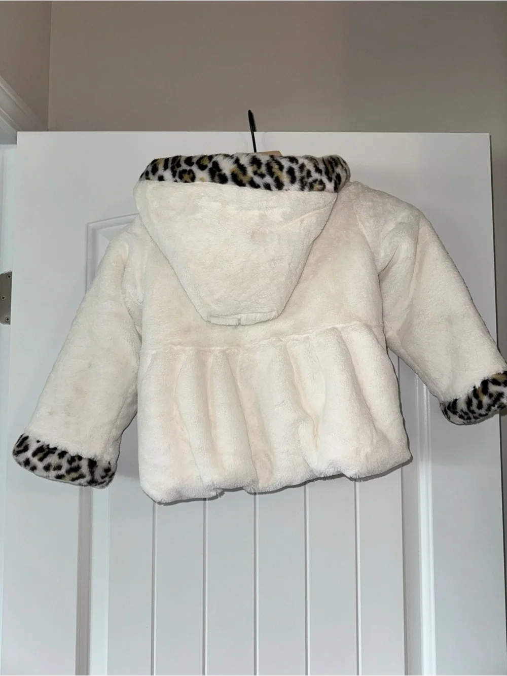 Rothschild Cream Faux-Fur Hooded Coat with Leopard Trim
